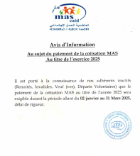 avis d'information au sujet du paiement de la cotisation MAS au titre de l'exercice 2025
